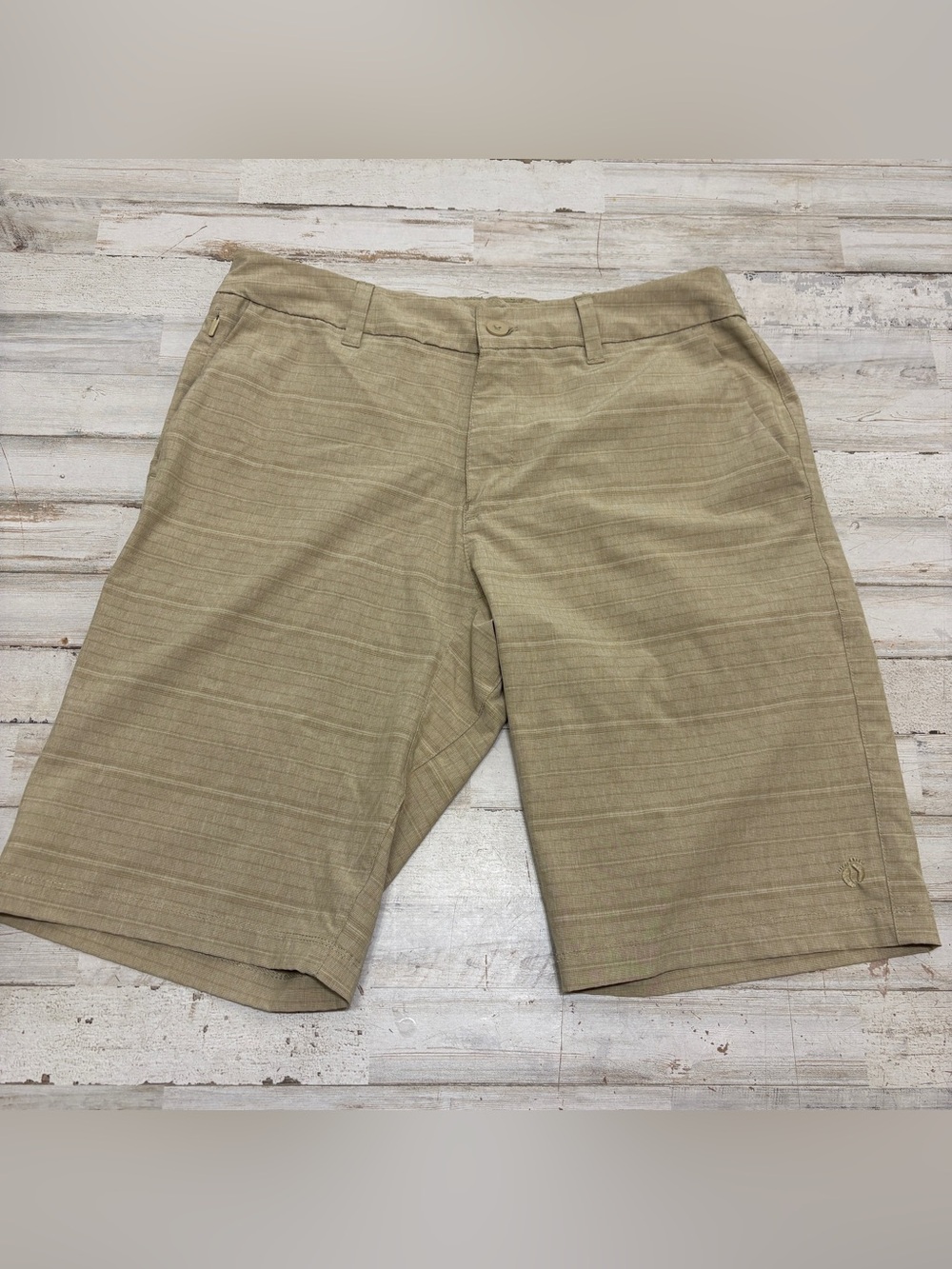 Hang Ten Hybrid Shorts Men’s Size 32 Tan Stretch Recycled Polyester Striped